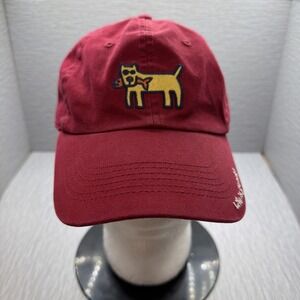 Life Is Good Jake Dog Hat Red Adjustable Dad Cap Embroidered Graphic